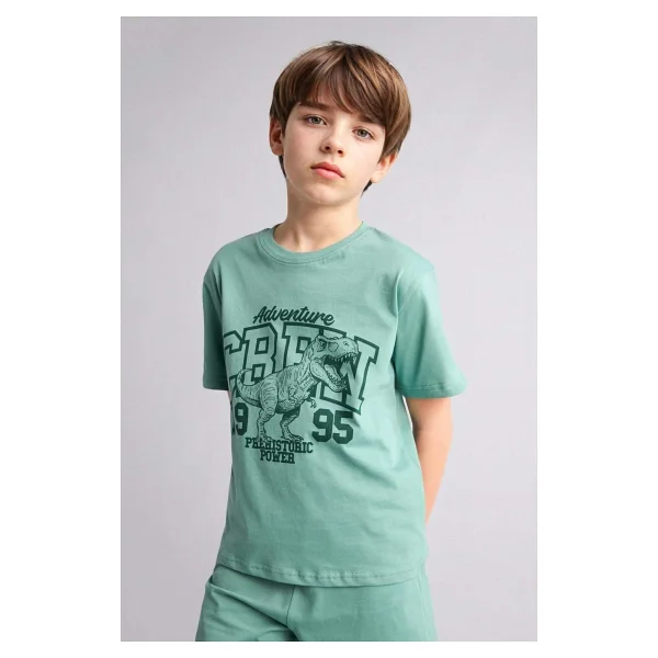 Defacto %100 Pamuk 2'li Baskılı Pijama Takım Şort Tişört Erkek Bebek G8829a826hs - Yeşil-Gn1095 - 7 - 8 Yaş - Görsel 2