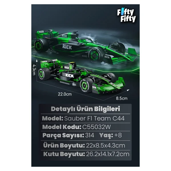Cada Sauber F1 Formula Aracı C55032W 314 Parça Blok Oyuncak - Görsel 8