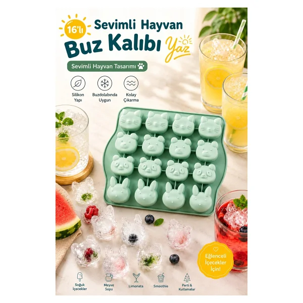 Evolis Kitchen Adet Mint Yeşili 16'lı Silikon Isıya Dayanıklı Yanmaz Yapışma Yapmaz Çikolata Ve Buz Kalıbı - Görsel 2
