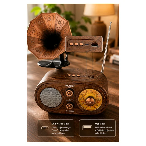Nns Ns803bt Kahverengi Nostaljik Radyo - Görsel 3
