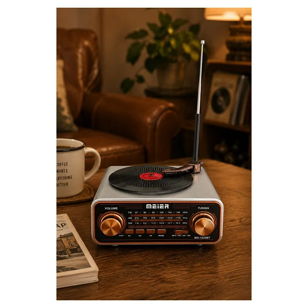 Meier Md-1320bt Gri Nostaljik Görünümlü Bluetooth Hoparlör Ve 3 Bantlı Şarjlı Radyo - Görsel 2