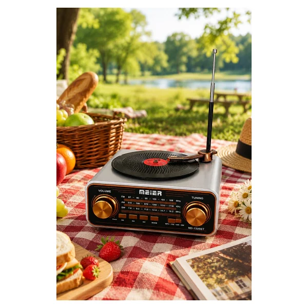 Meier Md-1320bt Gri Nostaljik Görünümlü Bluetooth Hoparlör Ve 3 Bantlı Şarjlı Radyo - Görsel 4