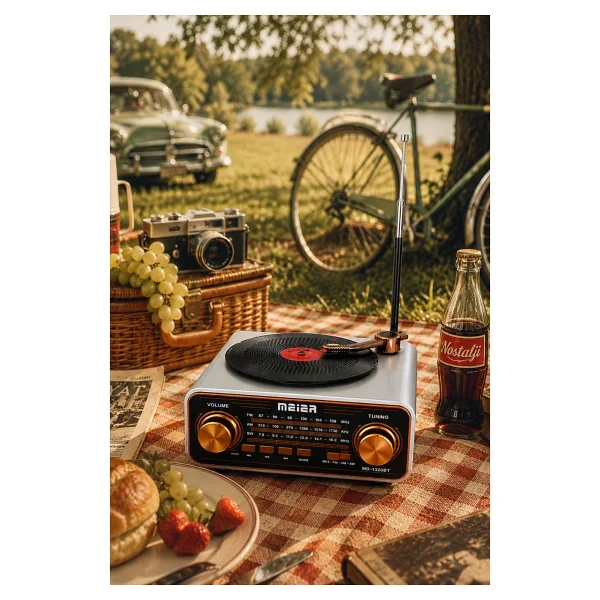 Meier Md-1320bt Gri Nostaljik Görünümlü Bluetooth Hoparlör Ve 3 Bantlı Şarjlı Radyo - Görsel 5