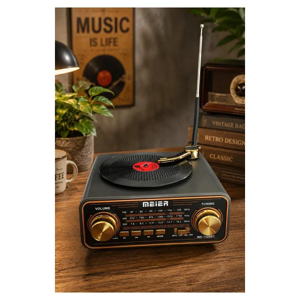 Meier Md-1320bt Siyah Nostaljik Görünümlü Bluetooth Hoparlör Ve 3 Bantlı Şarjlı Radyo - Görsel 7