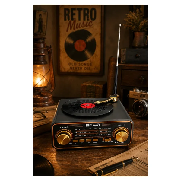 Meier Md-1320bt Siyah Nostaljik Görünümlü Bluetooth Hoparlör Ve 3 Bantlı Şarjlı Radyo - Görsel 2