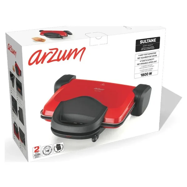 Arzum Ar2007 Sultane 1800 W Kırmızı Tost Makinesi - Görsel 8