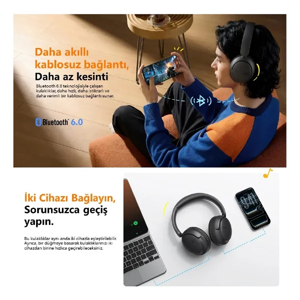 Qcy H2s Lite Kulak Üstü Bluetooth Kulaklık - Görsel 4