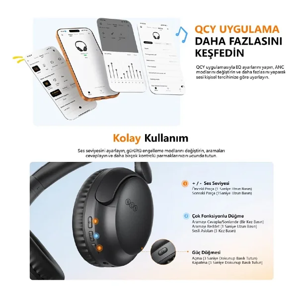 Qcy H2s Lite Kulak Üstü Bluetooth Kulaklık - Görsel 5