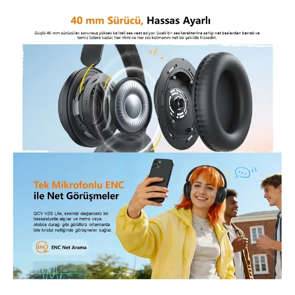 Qcy H2s Lite Kulak Üstü Bluetooth Kulaklık - Görsel 8