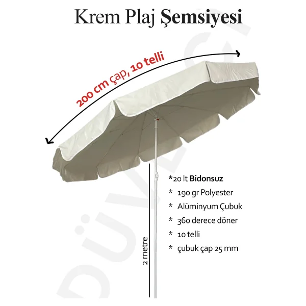 Kalın Polyester Kumaşlı 10 Telli Balkon Ve Plaj Şemsiyesi, Gri Renk - Seçenek 1 - Görsel 5