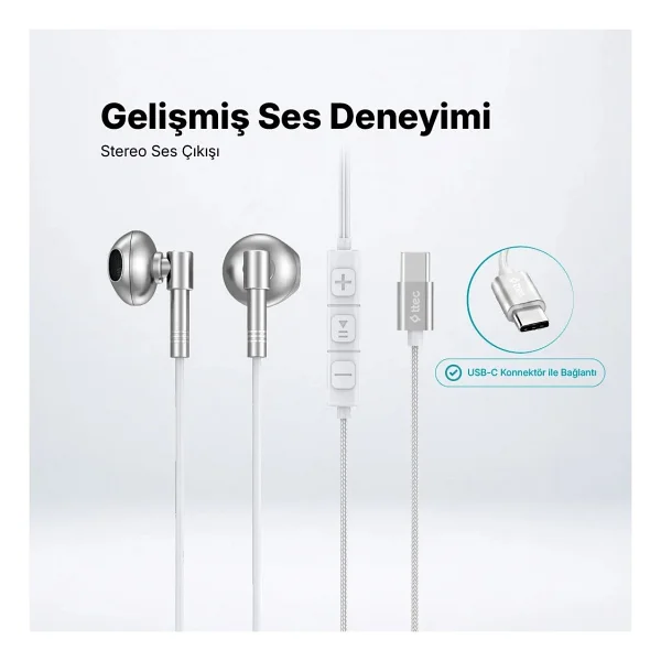 Ttec Rio Fit Style 2KMM20B Beyaz Type-C Kablolu Kulak İçi Kulaklık - Görsel 3