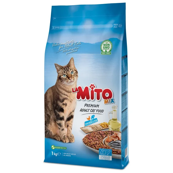 Mito Mix 1 Kg X 5 Adet Tavuklu Ve Balıklı Renkli Taneli Yetişkin Kedi Maması Tüm Irklar İçin - Görsel 6