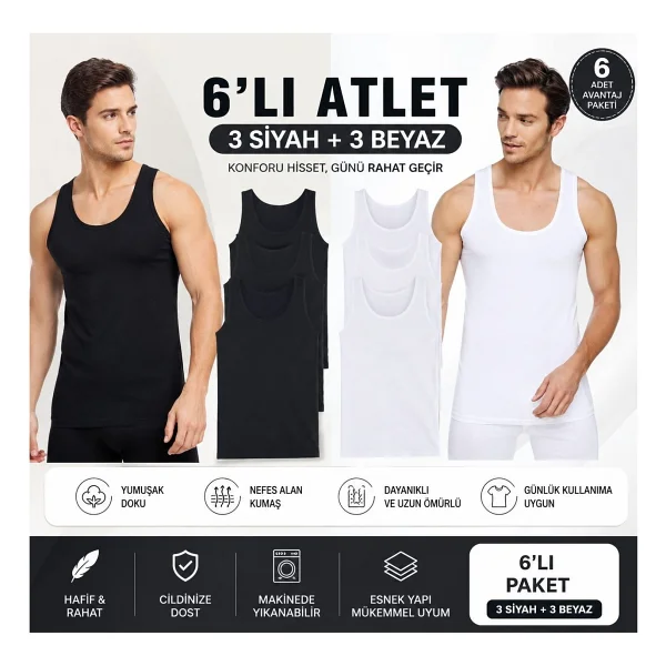 Tutku Erkek Gri 6'lı %40 Pamuk %60 Polyester Atlet - Görsel 6