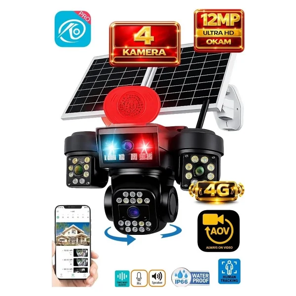O-Kam OK-337 Premium 4G Speed Dome 12 MP Güneş Enerjili Gece Görüşlü güvenlik Kamerası - Görsel 4