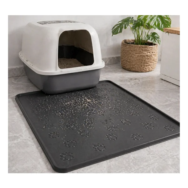 Black Gold Kedi Köpek Mama Matı Havuzlu Yıkanabilir Kaymaz Evcil Hayvan Beslenme Matı Kedi Kumu Paspası 40x60 - Siyah - Görsel 2