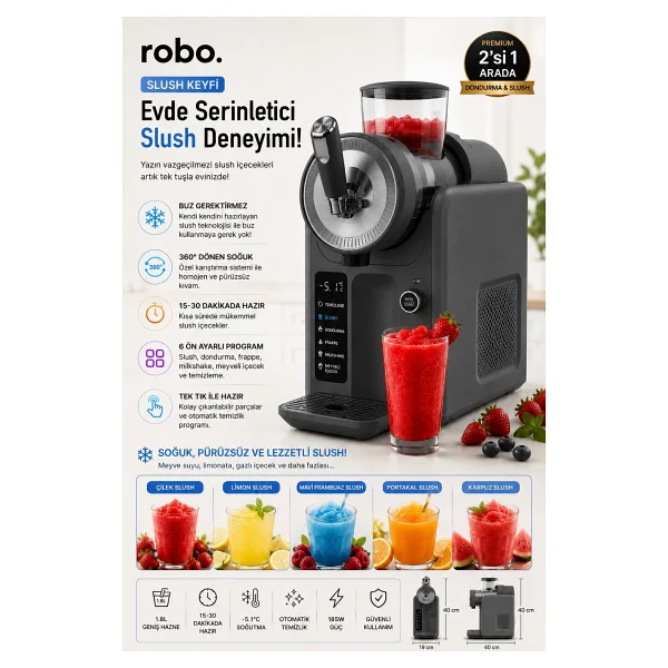 Robo 2in1 Gri Slush Ve Dondurma Makinesi - Görsel 4