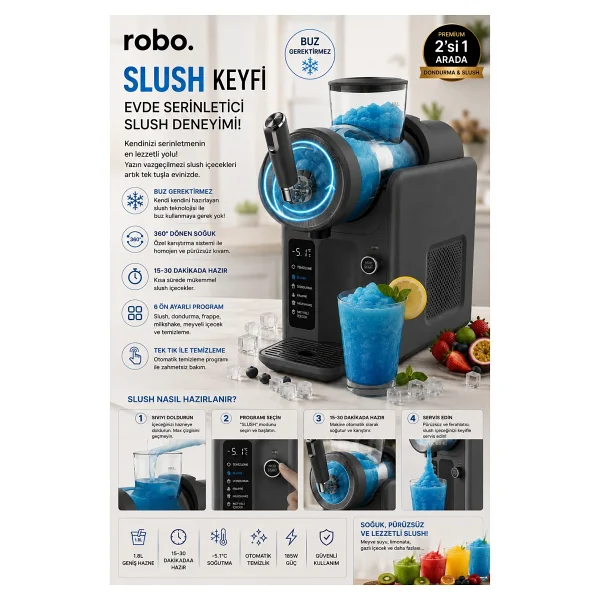 Robo 2in1 Gri Slush Ve Dondurma Makinesi - Görsel 5
