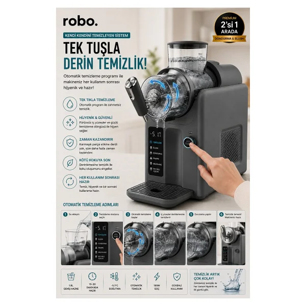 Robo 2in1 Gri Slush Ve Dondurma Makinesi - Görsel 7