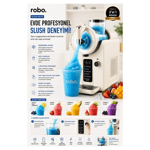 Robo 2in1 Beyaz Slush Ve Dondurma Makinesi - Görsel 6