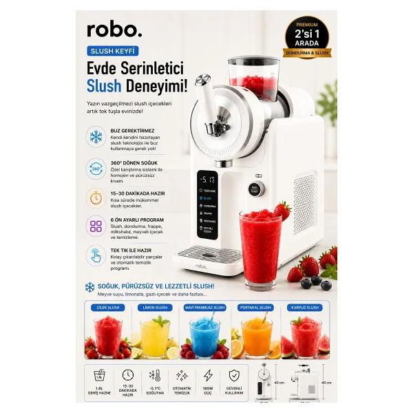 Robo 2in1 Beyaz Slush Ve Dondurma Makinesi - Görsel 7