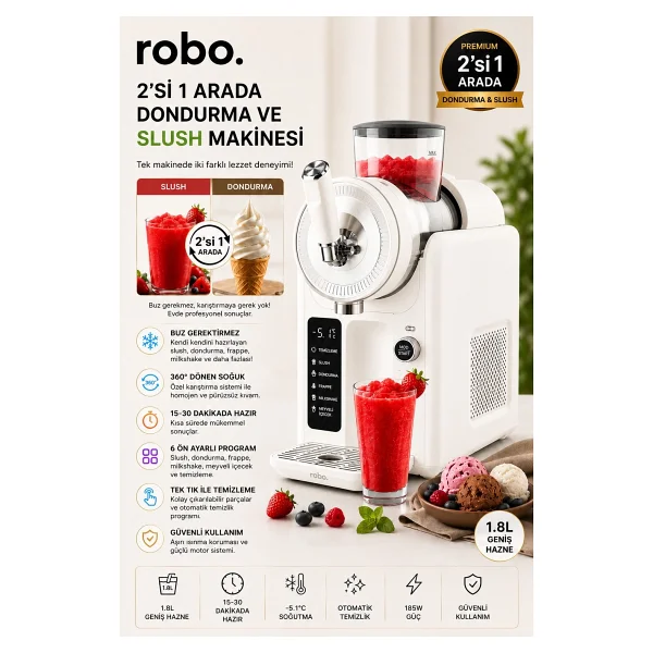 Robo 2in1 Beyaz Slush Ve Dondurma Makinesi - Görsel 8