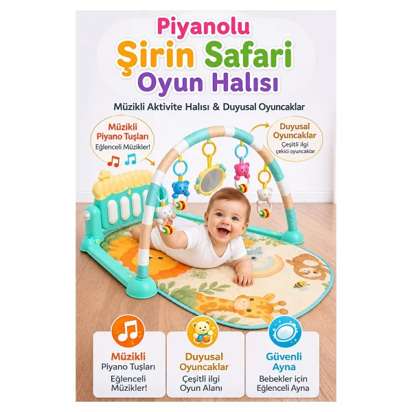 Hak-İş Oyuncak Piyanolu Unicorn Desenli Bebek Oyun Halısı - 0+ Ay, Hayvan Figürlü Işıklı Ve Müzikli Gelişim Matı - Pembe - 76 X 60 X 45 Cm - Görsel 8