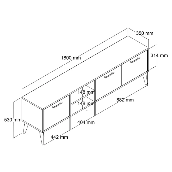 Mezza Exxen 180 Cm (Ahşap Ayaklı) TV Ünitesi Hat Rengi 1583 - Görsel 2