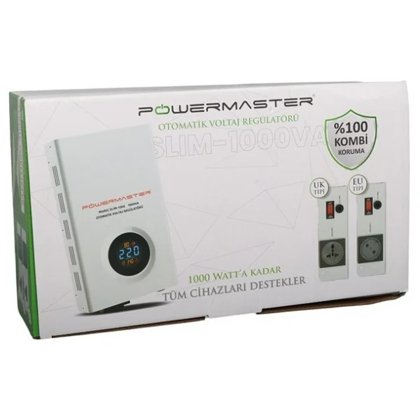 Powermaster Slim-1000 Otomatik 1000va Kombi Voltaj Regülatörü (İngiliz Fişli Ve Evrensel Çoklu Soketli) - Görsel 4
