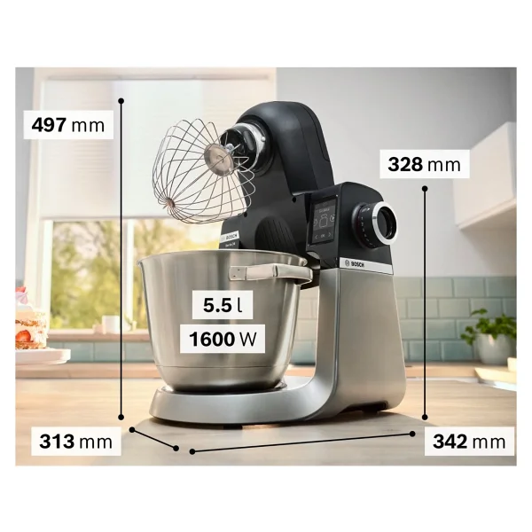 Bosch Kıyma Yapma & Hamur Yoğurma + Smoothie Blender 1600w 5,5litre Paslanmaz Çelik Hazne Dijital Ekran Premium Serie 6 Terazili Mikser & Mutfak Şefi - Siyah - Görsel 2