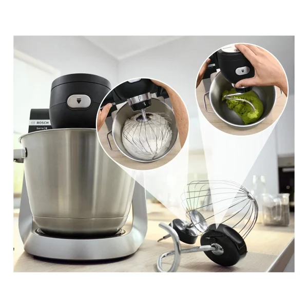 Bosch Kıyma Yapma & Hamur Yoğurma + Smoothie Blender 1600w 5,5litre Paslanmaz Çelik Hazne Dijital Ekran Premium Serie 6 Terazili Mikser & Mutfak Şefi - Siyah - Görsel 7