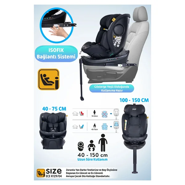 Prego Omegafix Alarmlı 360 Derece Dönebilen I-Size 0-36 Kg Oto Koltuğu - Görsel 2
