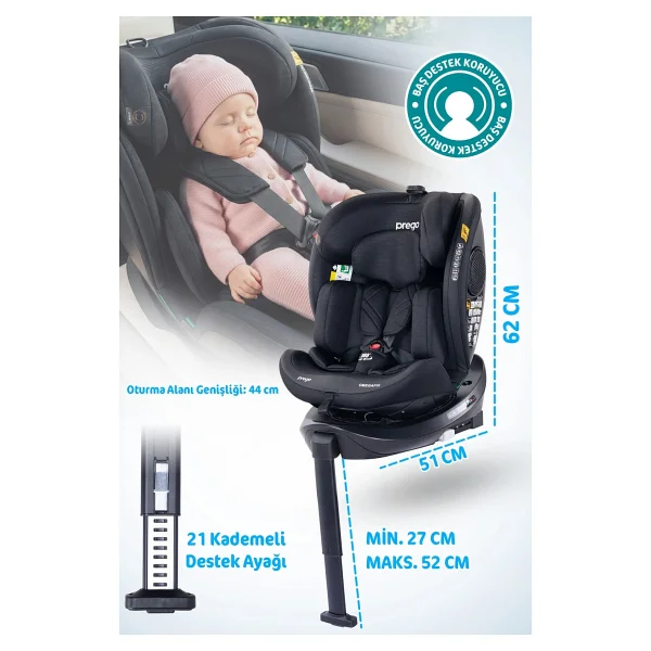 Prego Omegafix Alarmlı 360 Derece Dönebilen I-Size 0-36 Kg Oto Koltuğu - Görsel 5