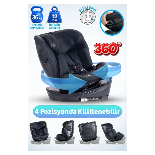 Prego Omegafix Alarmlı 360 Derece Dönebilen I-Size 0-36 Kg Oto Koltuğu - Görsel 7