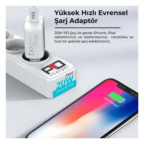 Bix Bx-Cl20ta 20 W Type-C To Lightning 3a Kablolu Şarj Aleti - Görsel 8