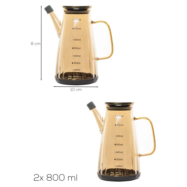 Porsima Yh009-D01 2li Metal Kapaklı Vakumlu Ölçekli Borosilikat Renkli Cam Yağdanlık Takımı - Sızdırmaz Yağlık Sirkelik Seti 800ml+800ml - Görsel 3