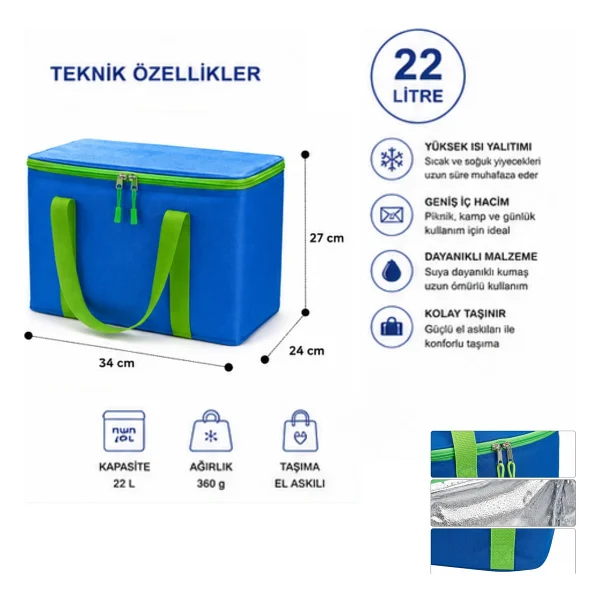 Kale Termos 22 Lt Termal Buzluk Çanta, Izolasyonlu Çanta - Koyu Mavi - Görsel 2