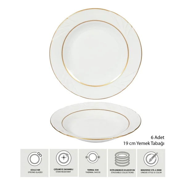 Güral Porselen Soprano 19 Cm 6 Adet Çukur Tabak Gold - Görsel 3