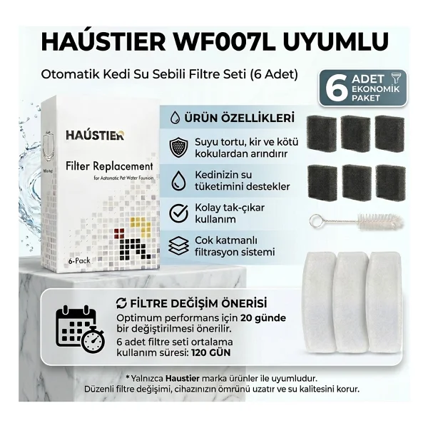 Haustier Wf007l Otomatik Kedi Su Sebili - Filtre Seti 6 Adet - Görsel 2