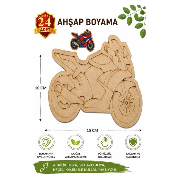 Artmaster Ahşap Boyama Motorsiklet 24 Adet 10x15cm Araba Boyama Figürü Etkinlik Çoçuk Gelişim Motor Beceri Kreş Anasınıfı Çok Renkli - Görsel 9