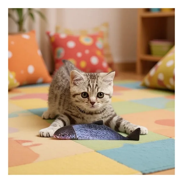 Tineke Kedi Otlu Çıngıraklı Balık Somon Peluş Kedi Oyuncağı - Görsel 4