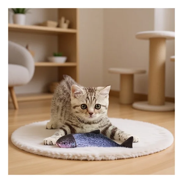 Tineke Kedi Otlu Çıngıraklı Balık Somon Peluş Kedi Oyuncağı - Görsel 5