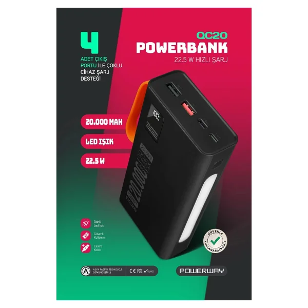 Powerway QC20 20000 mAh Hızlı Şarj Powerbank