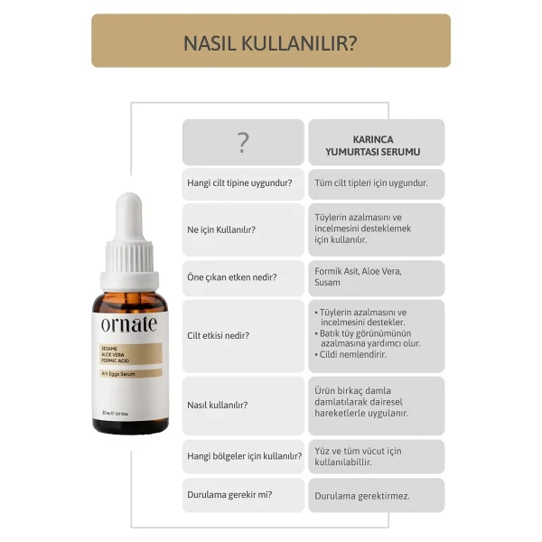 Ornate Karınca Yumurtası Yağlı Tüy Azaltıcı Ve Dökücü Serum 30ml %5 Formic Acid + %10 Aloe Vera - Görsel 4