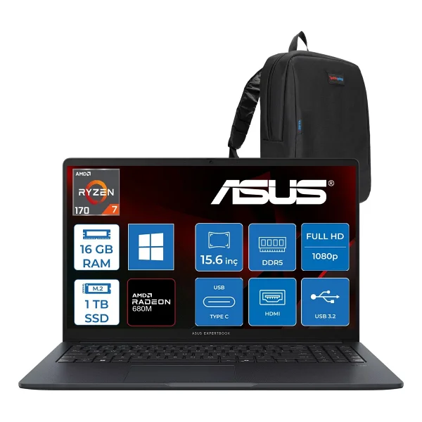 Asus Expertbook Bm1503cda AMD Ryzen 7 170 48gb DDR5 1tb SSD Windows 11 Home 15,6 Inç Fullhd Laptop S72178h22 + Zetta Çanta - 1 TB - 48 GB - Görsel 8