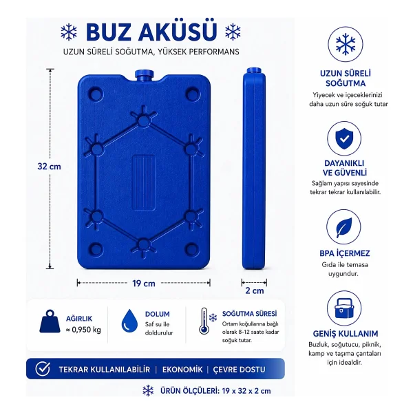 Kale Termos K-950 Buz Aküsü 950 Ml Plastik Malzeme İle Uzun Süre Soğuk Tutma Özelliği - Mavi - Görsel 8