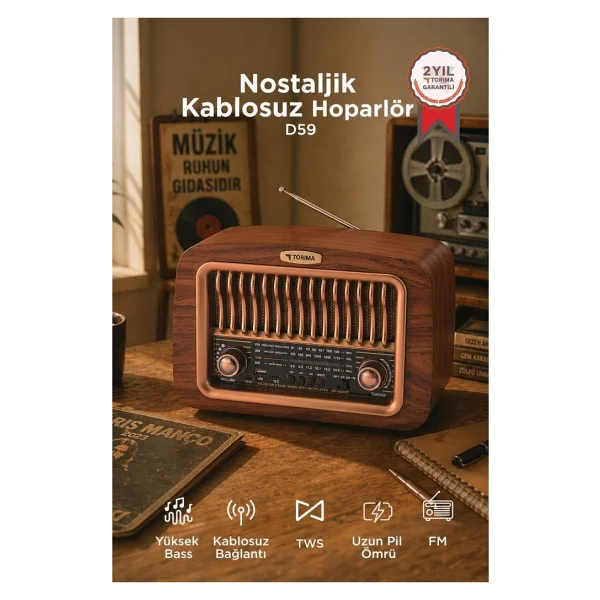 Torima D-59 Kahverengi Nostaljik Radyo - Görsel 6
