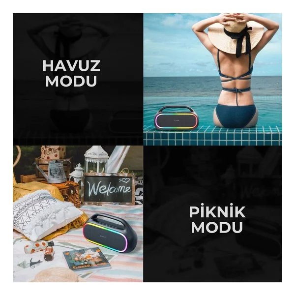 Havit Sk862bt Taşınabilir RGB Bluetooth Hoparlör Siyah Renk İle Yüksek Ses Kalitesi - Görsel 8