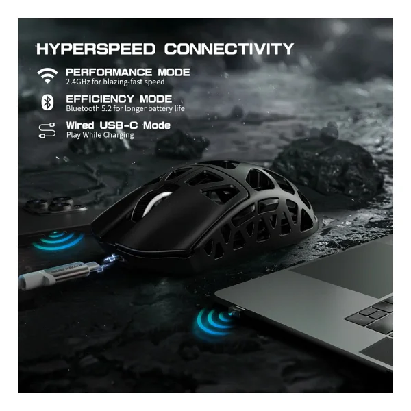 Attack Shark R3 Siyah Şarjlı Optik Kablolu/Kablosuz Oyuncu Mouse - Görsel 8