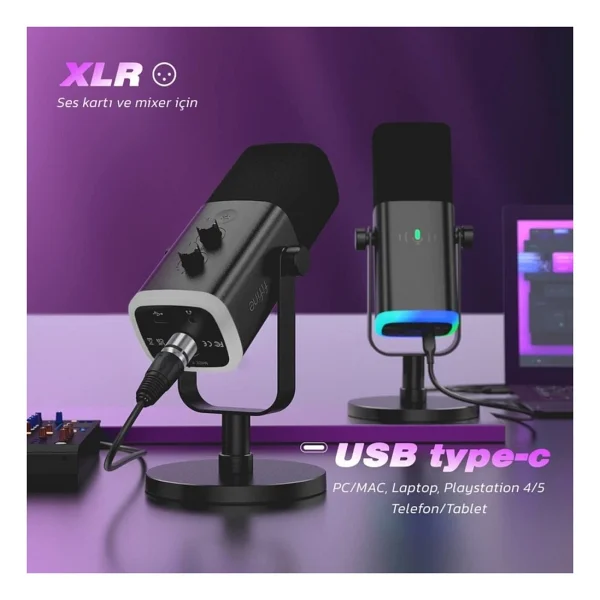 Fifine Am8 Xlr/USB RGB Dinamik Oyuncu Ve Yayıncı Mikrofonu - Görsel 6