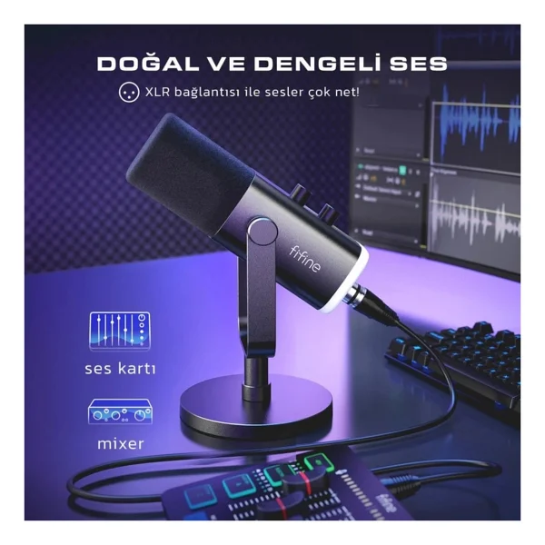 Fifine Am8 Xlr/USB RGB Dinamik Oyuncu Ve Yayıncı Mikrofonu - Görsel 9